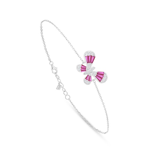 [BRC01RUB00WCZB578] Sterling Silver 925 Bracelet Rhodium Plated Embedded With Ruby Corundum And White Zircon