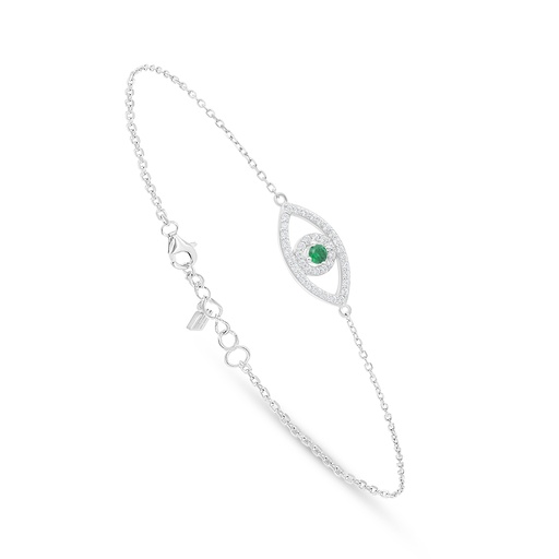 [BRC01EMR00WCZB579] Sterling Silver 925 Bracelet Rhodium Plated Embedded With Emerald Zircon And White Zircon