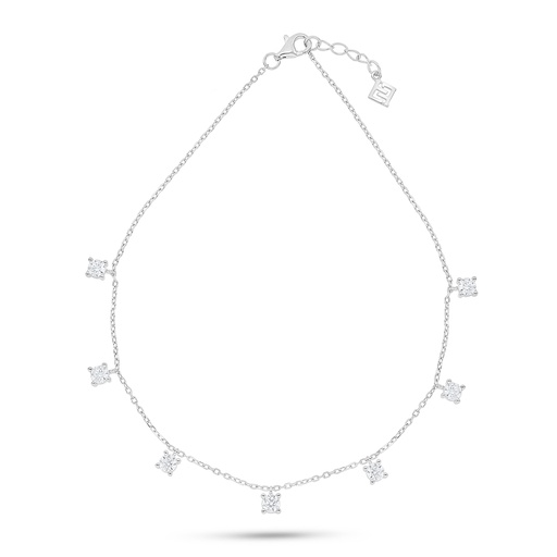 [ANK01WCZ00000A035] Sterling Silver 925 Anklet Rhodium Plated Embedded With White Zircon