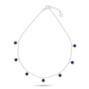 Sterling Silver 925 Anklet Rhodium Plated Embedded With Sapphire Corundum 