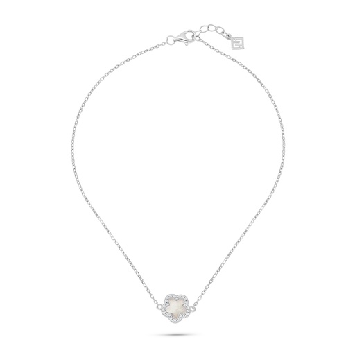 [ANK01MOP00WCZA043] Sterling Silver 925 Anklet Rhodium Plated Embedded With White Shell And White Zircon