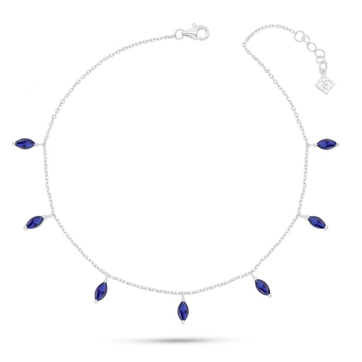 [ANK01SAP00000A044] Sterling Silver 925 Anklet Rhodium Plated Embedded With Sapphire Corundum 