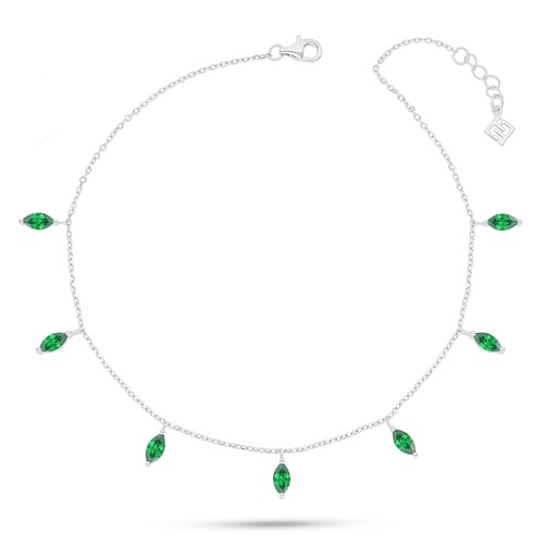 [ANK01EMR00000A044] Sterling Silver 925 Anklet Rhodium Plated Embedded With Emerald Zircon 