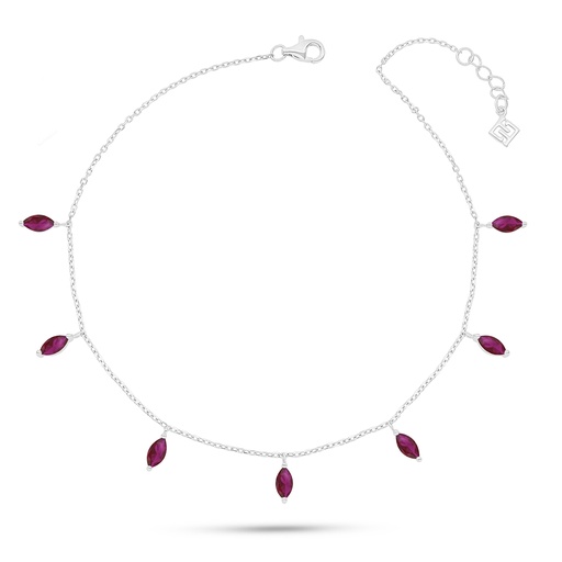 [ANK01RUB00000A044] Sterling Silver 925 Anklet Rhodium Plated Embedded With Ruby Corundum 