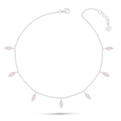 [ANK01PIK00000A044] Sterling Silver 925 Anklet Rhodium Plated Embedded With Pink Zircon 