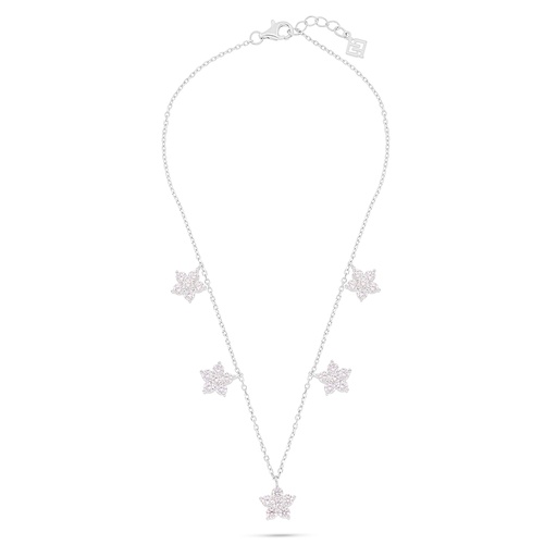 [ANK01PIK00000A045] Sterling Silver 925 Anklet Rhodium Plated Embedded With Pink Zircon 