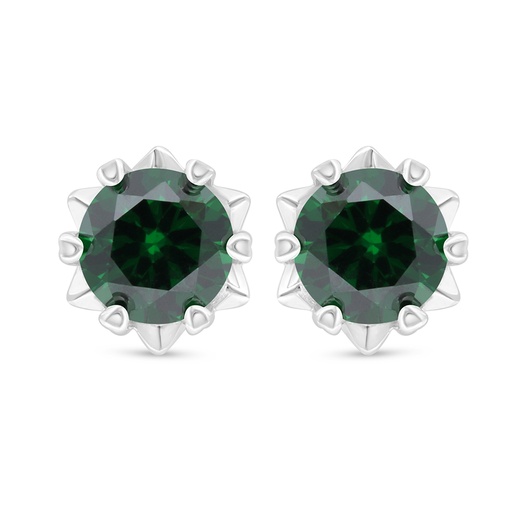 [EAR01EMR00000D080] Sterling Silver 925 Earring Rhodium Plated Embedded With Emerald Zircon 