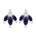 Sterling Silver 925 Earring Rhodium Plated Embedded With Sapphire Corundum And White Zircon