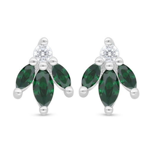 [EAR01EMR00WCZD084] Sterling Silver 925 Earring Rhodium Plated Embedded With Emerald Zircon And White Zircon