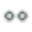 Sterling Silver 925 Earring Rhodium Plated Embedded With Emerald Zircon And White Zircon