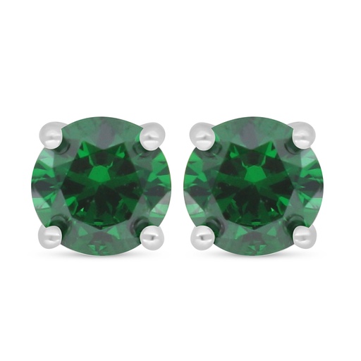 [EAR01EMR00000D086] Sterling Silver 925 Earring Rhodium Plated Embedded With Emerald Zircon 