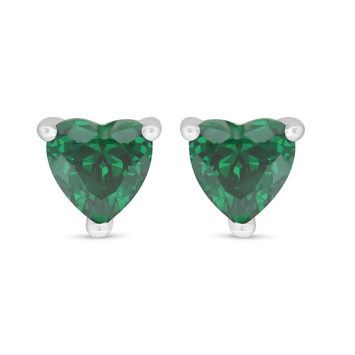 [EAR01EMR00000D088] Sterling Silver 925 Earring Rhodium Plated Embedded With Emerald Zircon 