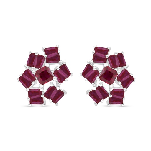 [EAR01RUB00000D089] Sterling Silver 925 Earring Rhodium Plated Embedded With Ruby Corundum 