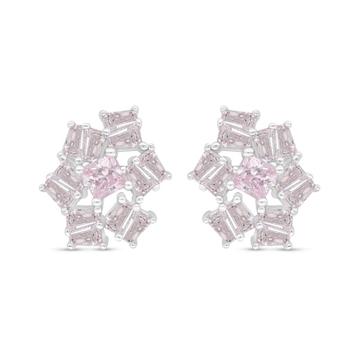 [EAR01PIK00000D089] Sterling Silver 925 Earring Rhodium Plated Embedded With Pink Zircon 