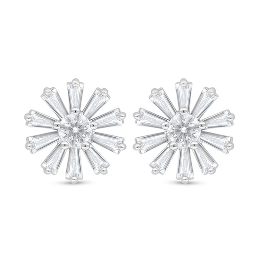 [EAR01WCZ00000D090] Sterling Silver 925 Earring Rhodium Plated Embedded With White Zircon