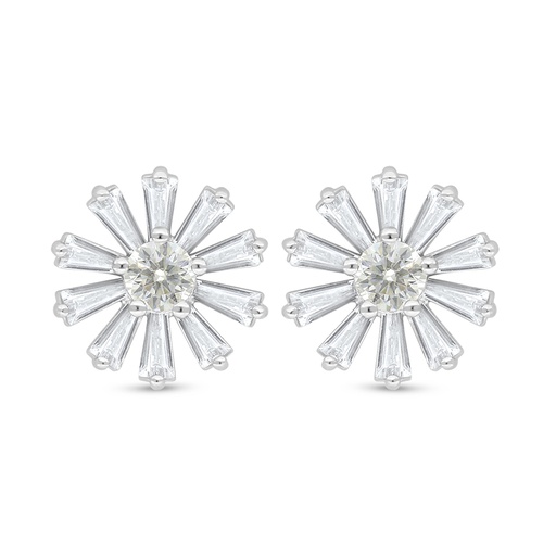 [EAR01CIT00WCZD090] Sterling Silver 925 Earring Rhodium Plated Embedded With Yellow Diamond And White Zircon