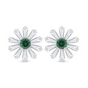 Sterling Silver 925 Earring Rhodium Plated Embedded With Emerald Zircon And White Zircon