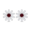 Sterling Silver 925 Earring Rhodium Plated Embedded With Ruby Corundum And White Zircon