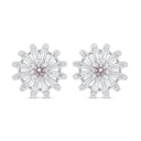 Sterling Silver 925 Earring Rhodium Plated Embedded With Pink Zircon And White Zircon