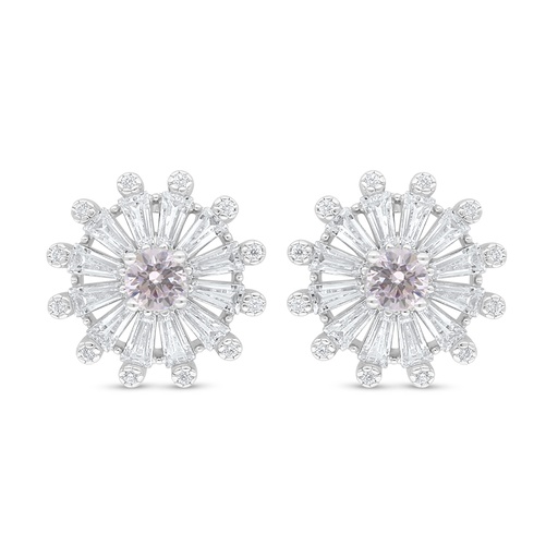 [EAR01PIK00WCZD092] Sterling Silver 925 Earring Rhodium Plated Embedded With Pink Zircon And White Zircon