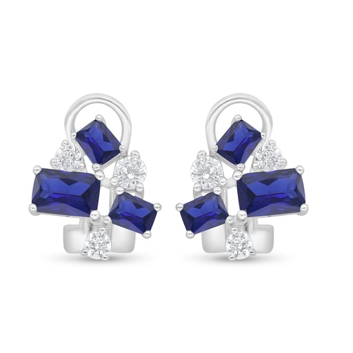 [EAR01SAP00WCZD093] Sterling Silver 925 Earring Rhodium Plated Embedded With Sapphire Corundum And White Zircon