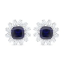 Sterling Silver 925 Earring Rhodium Plated Embedded With Sapphire Corundum And White Zircon