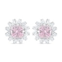 Sterling Silver 925 Earring Rhodium Plated Embedded With Pink Zircon And White Zircon