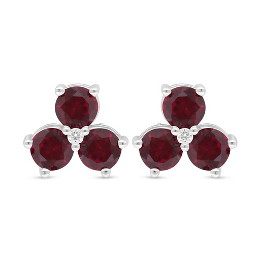 [EAR01RUB00WCZD097] Sterling Silver 925 Earring Rhodium Plated Embedded With Ruby Corundum And White Zircon