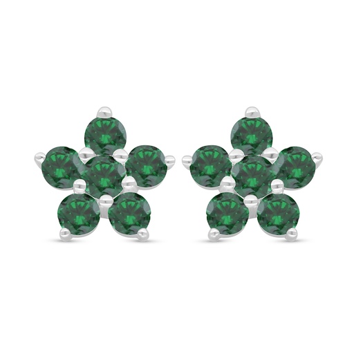 [EAR01EMR00000D098] Sterling Silver 925 Earring Rhodium Plated Embedded With Emerald Zircon 