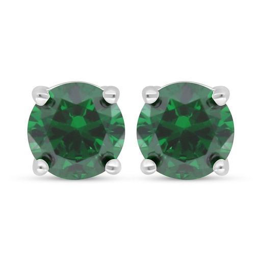 [EAR01EMR00000D099] Sterling Silver 925 Earring Rhodium Plated Embedded With Emerald Zircon 