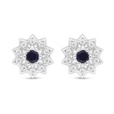 Sterling Silver 925 Earring Rhodium Plated Embedded With Sapphire Corundum And White Zircon