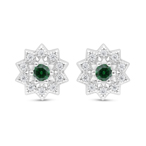 [EAR01EMR00WCZD104] Sterling Silver 925 Earring Rhodium Plated Embedded With Emerald Zircon And White Zircon