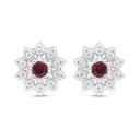 Sterling Silver 925 Earring Rhodium Plated Embedded With Ruby Corundum And White Zircon