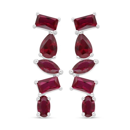 [EAR01RUB00000D108] Sterling Silver 925 Earring Rhodium Plated Embedded With Ruby Corundum 