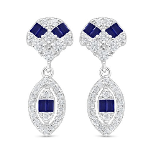 [EAR01SAP00WCZD110] Sterling Silver 925 Earring Rhodium Plated Embedded With Sapphire Corundum And White Zircon