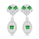 Sterling Silver 925 Earring Rhodium Plated Embedded With Emerald Zircon And White Zircon