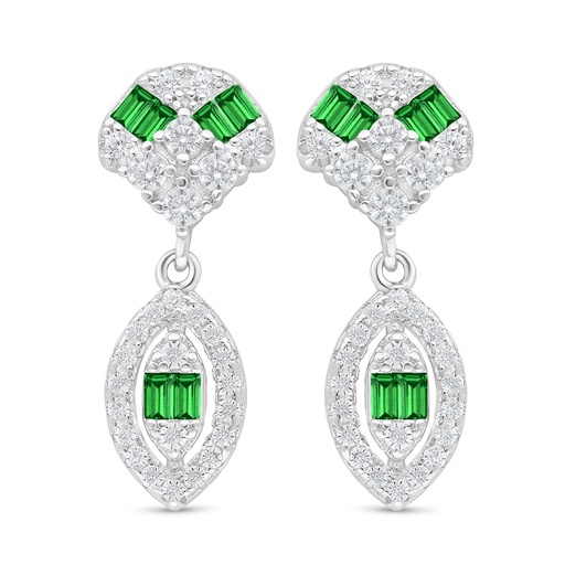 [EAR01EMR00WCZD110] Sterling Silver 925 Earring Rhodium Plated Embedded With Emerald Zircon And White Zircon