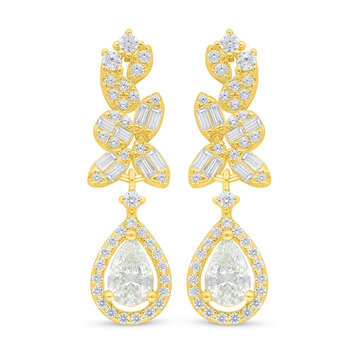 [EAR02CIT00WCZD112] Sterling Silver 925 Earring Golden Plated Embedded With Yellow Diamond And White Zircon