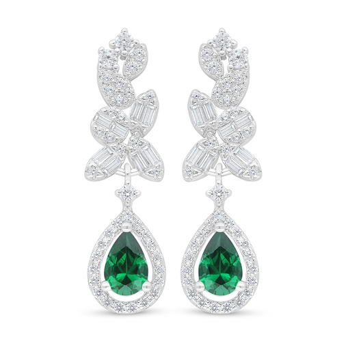 [EAR01EMR00WCZD112] Sterling Silver 925 Earring Rhodium Plated Embedded With Emerald Zircon And White Zircon