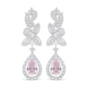 Sterling Silver 925 Earring Rhodium Plated Embedded With Pink Zircon And White Zircon