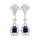 Sterling Silver 925 Earring Rhodium Plated Embedded With Sapphire Corundum And White Zircon