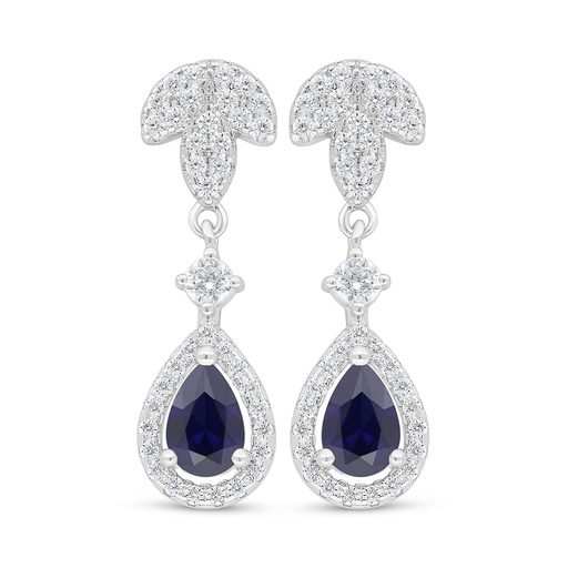 [EAR01SAP00WCZD113] Sterling Silver 925 Earring Rhodium Plated Embedded With Sapphire Corundum And White Zircon