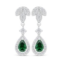 Sterling Silver 925 Earring Rhodium Plated Embedded With Emerald Zircon And White Zircon