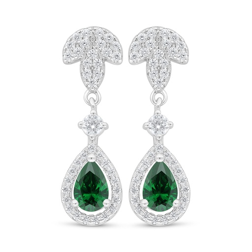 [EAR01EMR00WCZD113] Sterling Silver 925 Earring Rhodium Plated Embedded With Emerald Zircon And White Zircon