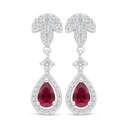 Sterling Silver 925 Earring Rhodium Plated Embedded With Ruby Corundum And White Zircon