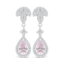 Sterling Silver 925 Earring Rhodium Plated Embedded With Pink Zircon And White Zircon