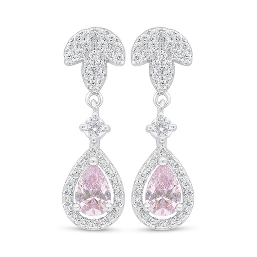 [EAR01PIK00WCZD113] Sterling Silver 925 Earring Rhodium Plated Embedded With Pink Zircon And White Zircon