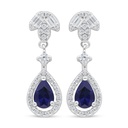 Sterling Silver 925 Earring Rhodium Plated Embedded With Sapphire Corundum And White Zircon