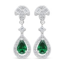 Sterling Silver 925 Earring Rhodium Plated Embedded With Emerald Zircon And White Zircon