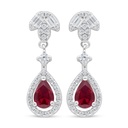 Sterling Silver 925 Earring Rhodium Plated Embedded With Ruby Corundum And White Zircon